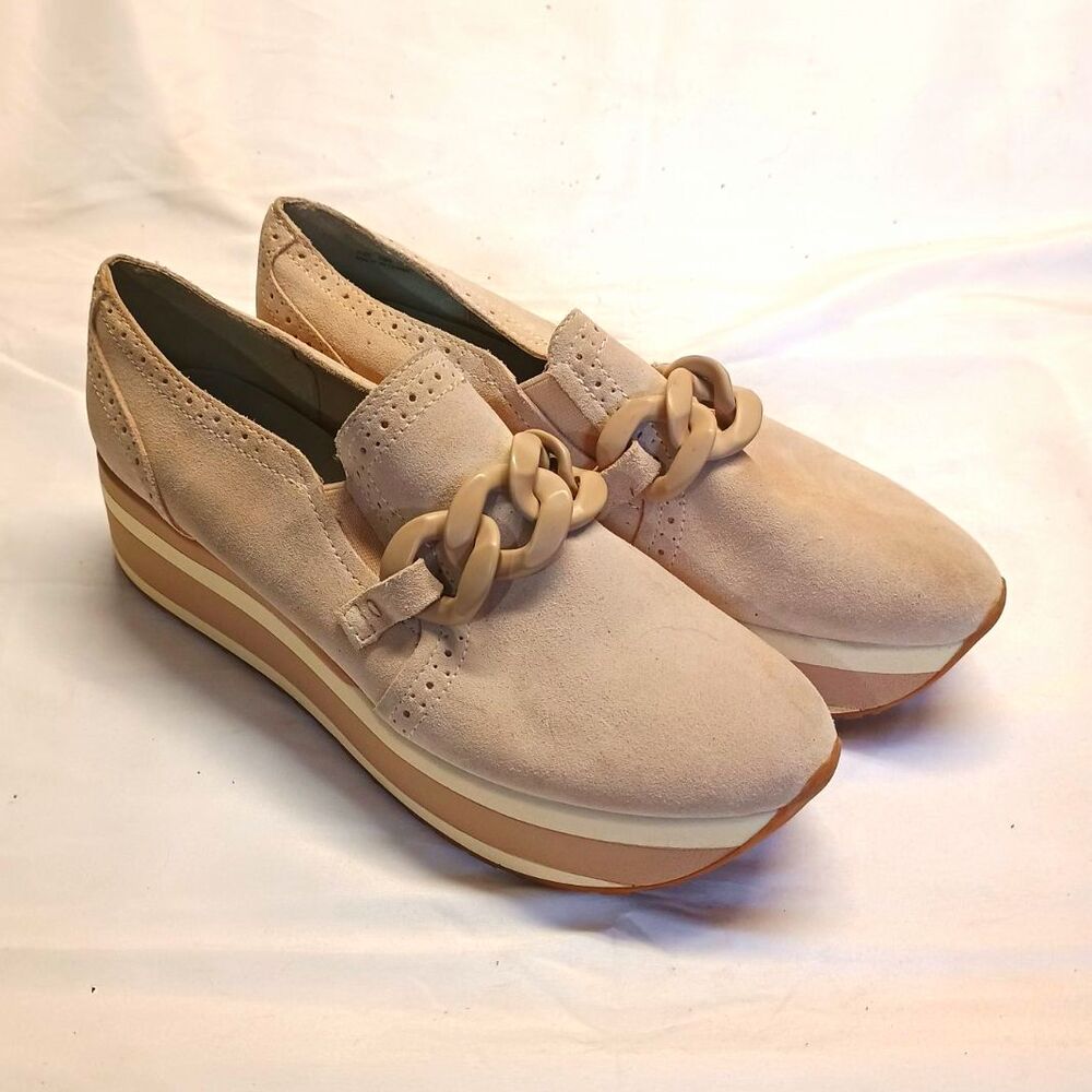 Dolce Vita Jhenee Women's Size 10 Dune Suede Platform Loafers Chain Slip On
